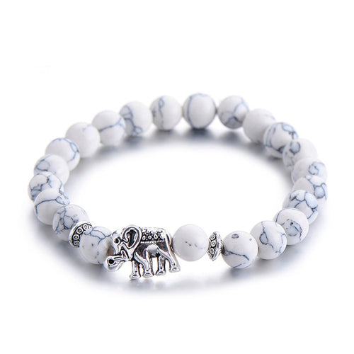 Classic Natural Stone Buddha Charm Bracelet  For Women Chic Silver Color Elephant Beads Bracelets Fashion Men Jewelry