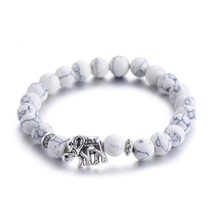 Classic Natural Stone Buddha Charm Bracelet  For Women Chic Silver Color Elephant Beads Bracelets Fashion Men Jewelry