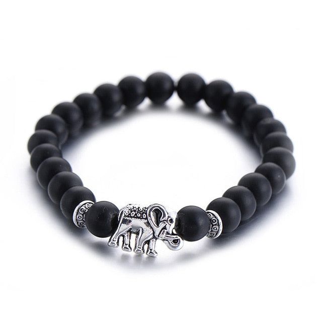 Classic Natural Stone Buddha Charm Bracelet  For Women Chic Silver Color Elephant Beads Bracelets Fashion Men Jewelry