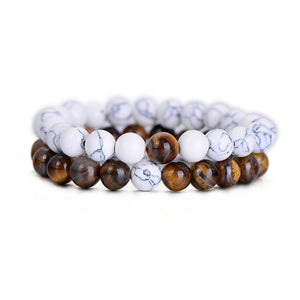 2Pcs/Set Natural Stone Fashion Distance Bracelets For Couple Tiger Eye Stone Yin Yang Buddha Strand Bracelet Men Women Jewelry