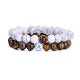 2Pcs/Set Natural Stone Fashion Distance Bracelets For Couple Tiger Eye Stone Yin Yang Buddha Strand Bracelet Men Women Jewelry