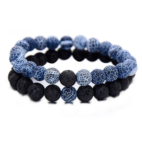 2Pcs/Set Couples Jewelry Classic Distance Bracelet Bangle For Men Black Lava Beaded Bracelets Matching Yin Yang Personality Gift