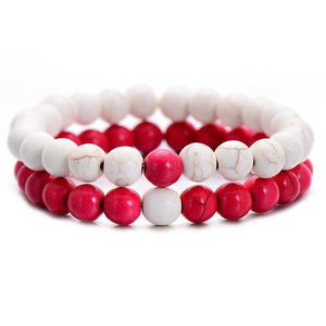 Bohemia Red and White Natural Stone Beads Bracelet Set  For Men Women Fashion Couple Jewelry Classic Distance Bracelets Hot