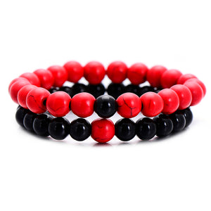 Classic Red and Black Natural Stone Distance Bracelet for Women Men Fashion Strand Bracelets & Bangles Lovers Gifts Jewelry