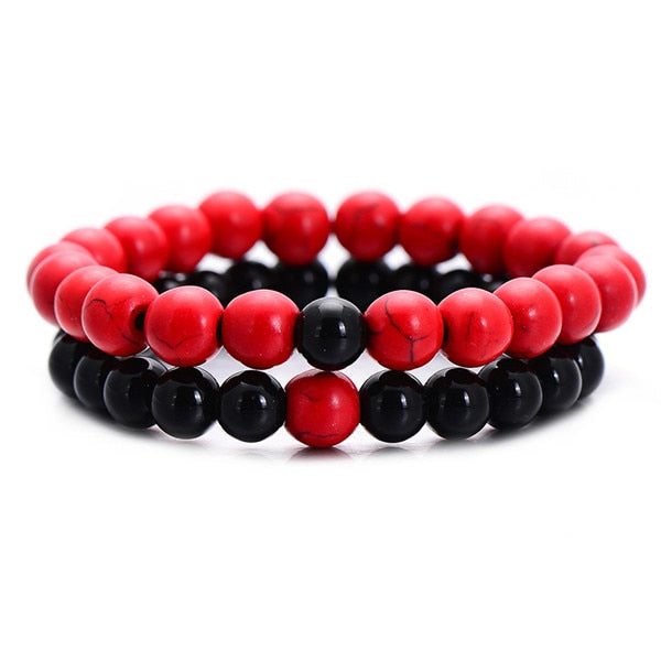 Classic Red and Black Natural Stone Distance Bracelet for Women Men Fashion Strand Bracelets & Bangles Lovers Gifts Jewelry