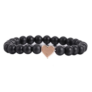 Trendy Natural 8mm Natural Stone Beads Bracelet Romantic Golden Heart Black White Strand Bracelets For Men Women Yoga Jewelry