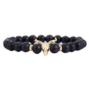 Hot Sale Classic White&Black 8MM Beads Charm Men's Bracelet High Quality CZ Golden Skull Strand Bracelets For Punk Jewellery