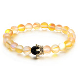 Trendy Natural Moonstone Beads Bracelets Men Jewelry Charm Golden Crystal Crown Bracelet For Women Bangles Pulseira Masculina