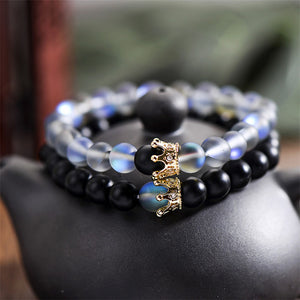 Trendy Natural Moonstone Beads Bracelets Men Jewelry Charm Golden Crystal Crown Bracelet For Women Bangles Pulseira Masculina