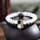 Trendy Natural Moonstone Beads Bracelets Men Jewelry Charm Golden Crystal Crown Bracelet For Women Bangles Pulseira Masculina