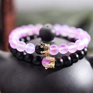 Trendy Natural Moonstone Beads Bracelets Men Jewelry Charm Golden Crystal Crown Bracelet For Women Bangles Pulseira Masculina