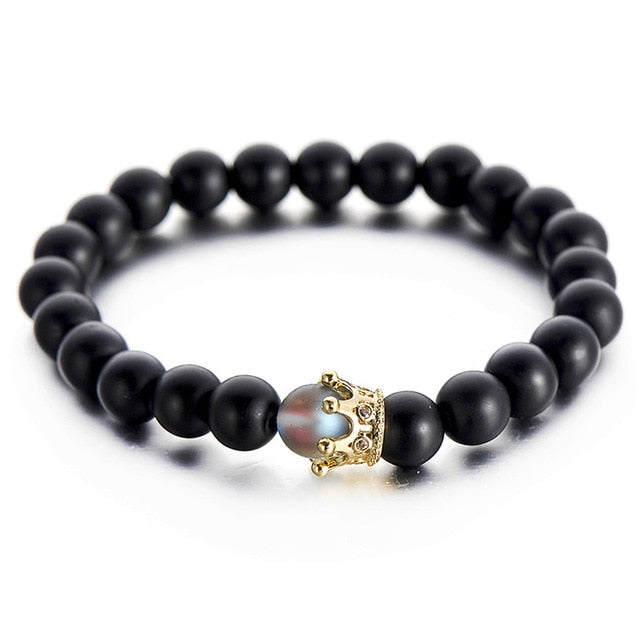 Trendy Natural Moonstone Beads Bracelets Men Jewelry Charm Golden Crystal Crown Bracelet For Women Bangles Pulseira Masculina