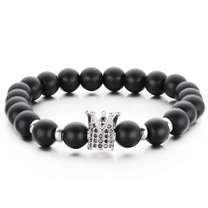 Punk Style Fashion CZ Imperial Crown Strand Bracelets For Men Pulseiras Vintage Women Bangles Fashion 8mm Matt Stone Bracelet