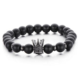 Punk Style Fashion CZ Imperial Crown Strand Bracelets For Men Pulseiras Vintage Women Bangles Fashion 8mm Matt Stone Bracelet