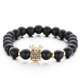 Punk Style Fashion CZ Imperial Crown Strand Bracelets For Men Pulseiras Vintage Women Bangles Fashion 8mm Matt Stone Bracelet